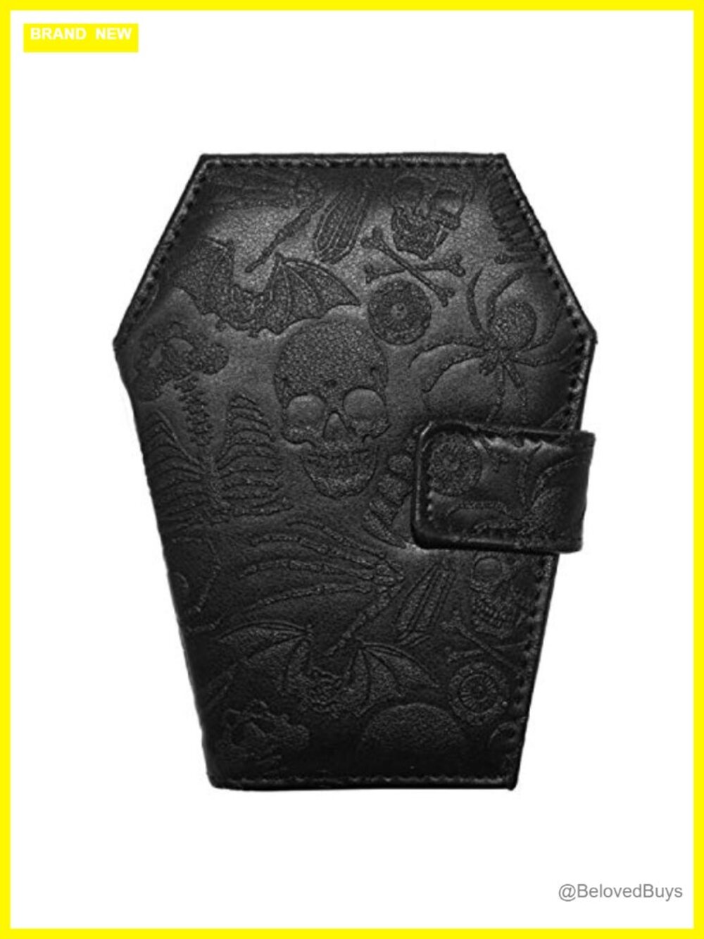 Gothic Faux Leather Embroidered Coffin Shape Wallet with Chain